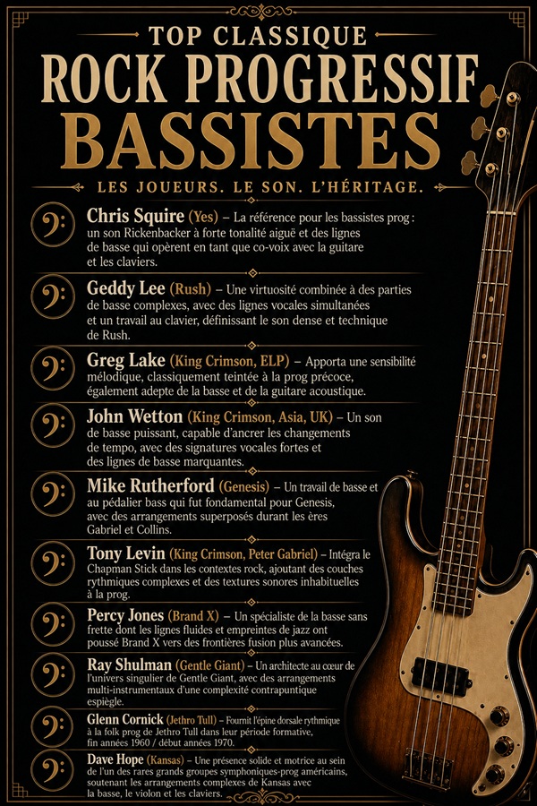 Visuel des meilleurs bassistes du rock progressif