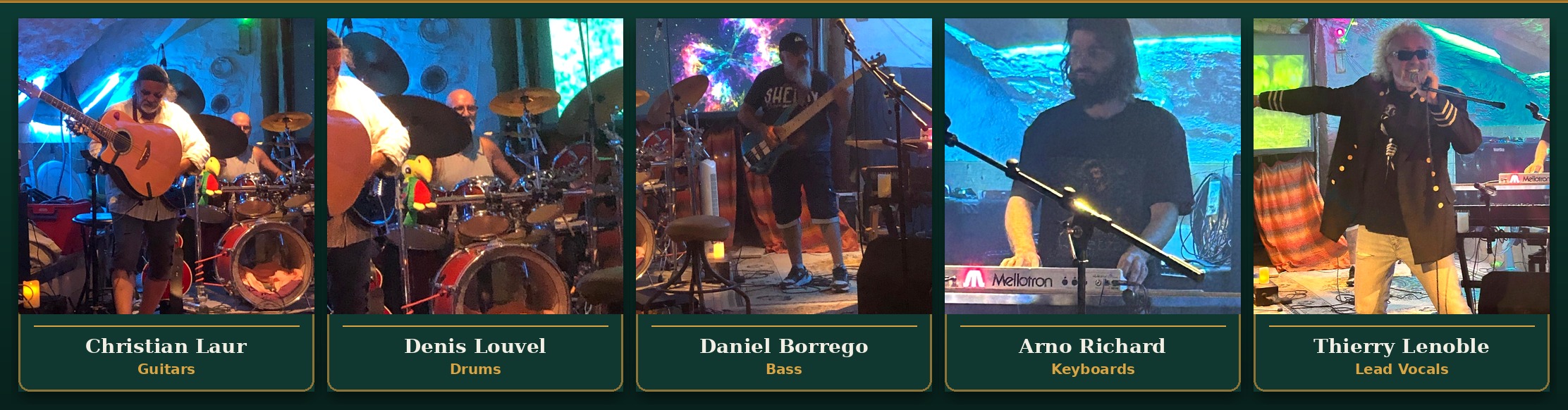 Quetzal musicians: Christian Laur on guitars, Denis Louvel on drums, Daniel Borrego on bass, Arno Richard on keyboards and Thierry Lenoble on lead vocals