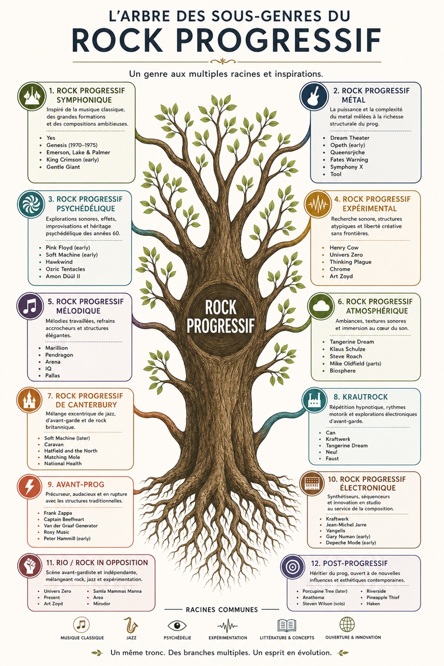 Arbre des principaux sous-genres du rock progressif